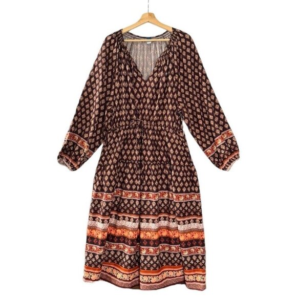 Old Navy Long Puff Sleeve Drawstring Waist Tiered Poet Long Midi Dress Size XL - Picture 3 of 11